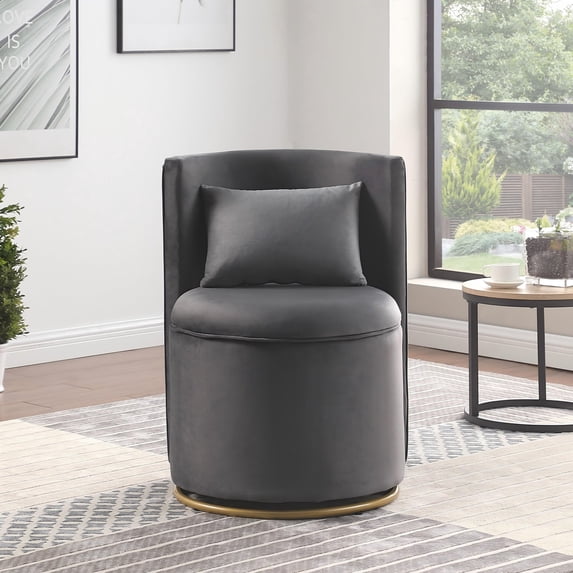 Leumius 360° Swivel Accent Chair with Storage,Velvet Curved Chair with Gold Metal Base for Living Room,Nursery,Bedroom-Gray