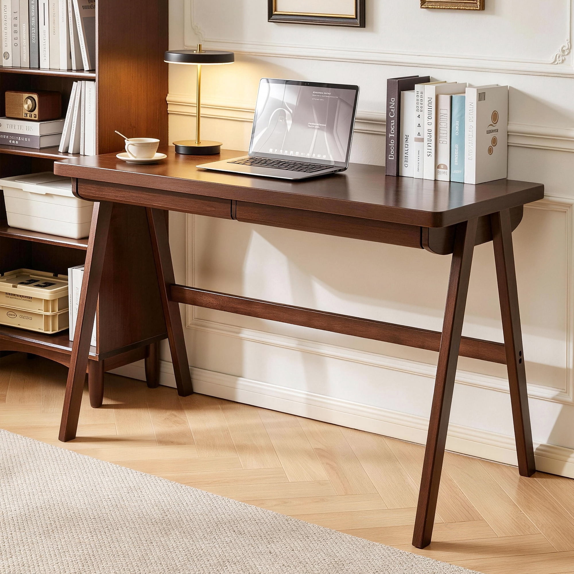 Leumius 39"W Computer Desk with Drawer,Retro Writing Desk Office Study Desk PC Table with A-Frame Legs for Small Spaces,Walnut