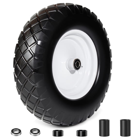 Leumius 4.80/4.00-8 Flat-Free Solid Wheelbarrow Tire and Wheel, 16" Solid Tire with 5/8" & 3/4" Bearings, 3" Hub for Hand Truck Garden Cart Trailer Trolley Wagon
