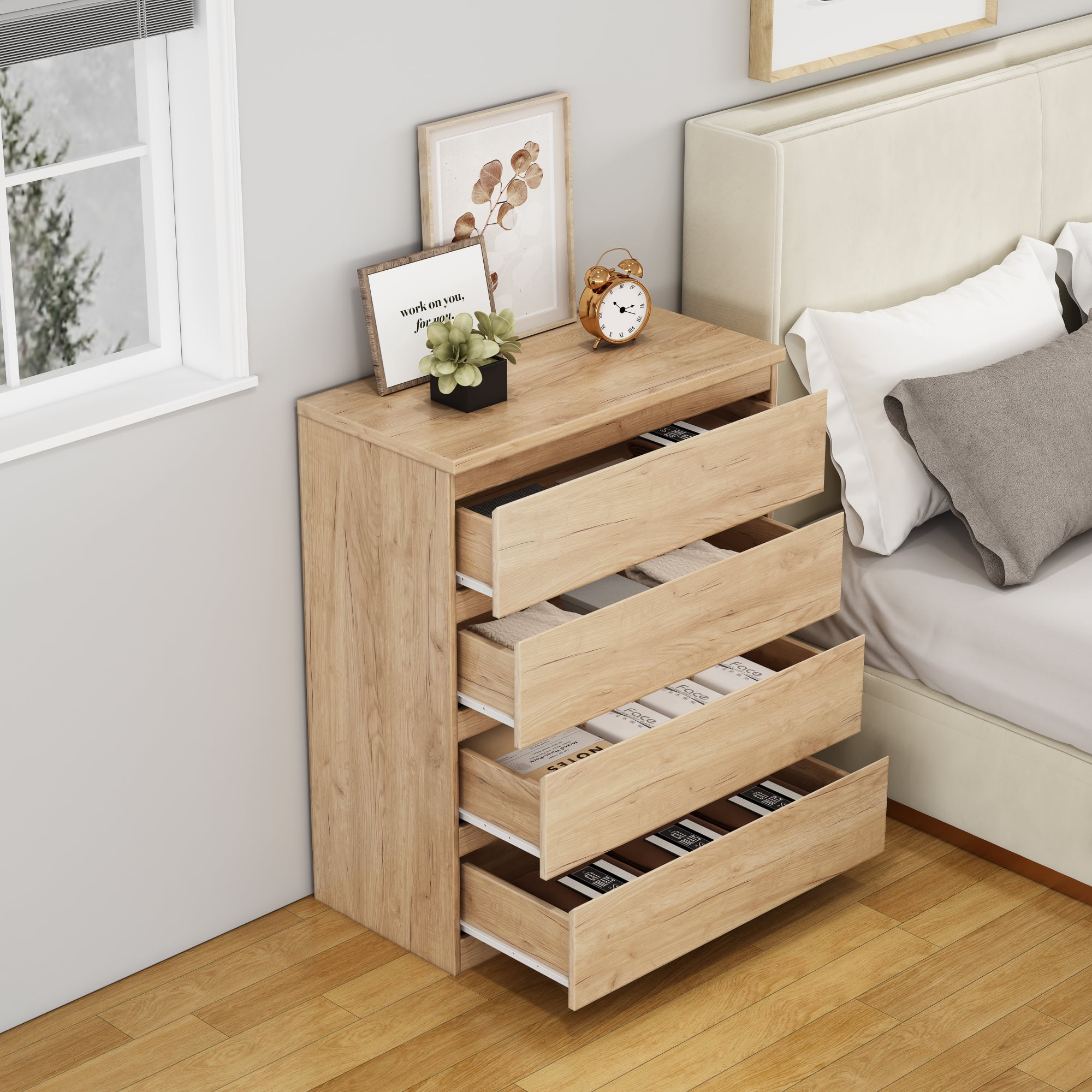 Leumius 4-Drawer Dresser with Handle-Free Design,31.5" W Modern Storage Chest of Drawers for Bedroom/Closet/Living Room,Natural