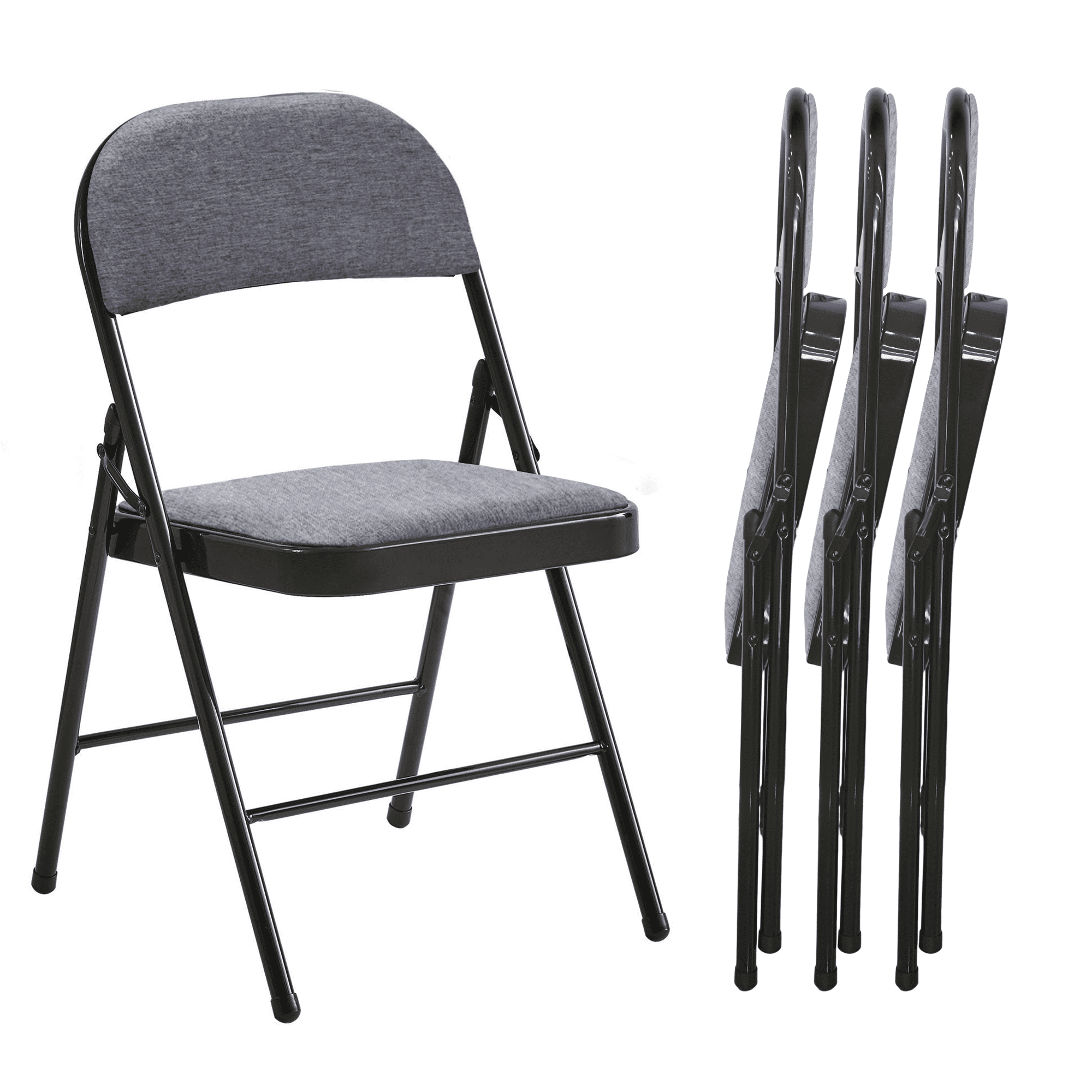 Leumius 4 Pack Folding Chairs with Padded Seats for Outdoor & Indoor,Metal Foldable Chairs with Durable Steel Frame for Events Office Wedding Party Picnic Kitchen Dining,Black Gray