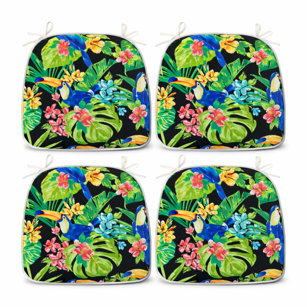 Leumius 4-Pack Outdoor Patio Dining Chair Cushion,All-Weather Water-Repellent U-Shape Thick Foam Seat Cushions with Ties for Garden,Patio & Dining Chairs,17"x16"x2",Green 03