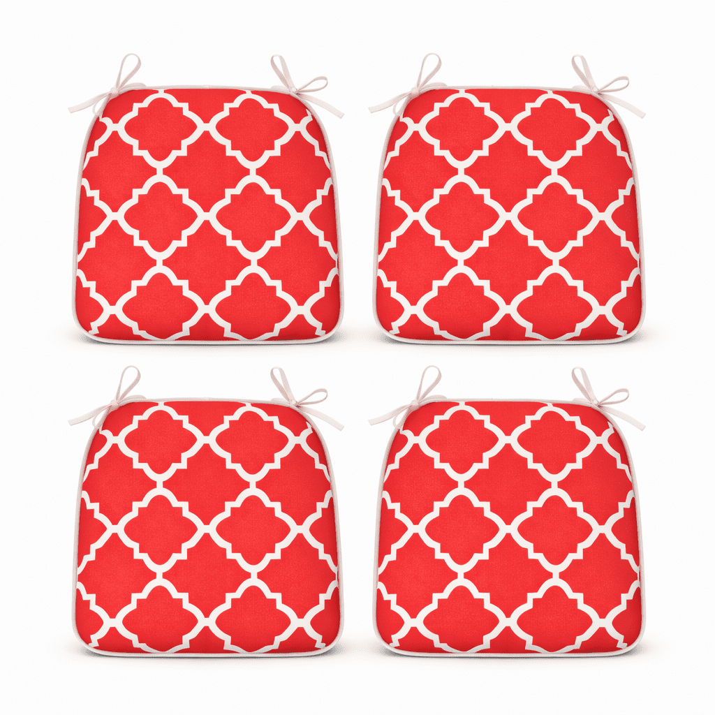 Leumius 4-Pack Outdoor Patio Dining Chair Cushion,All-Weather Water-Repellent U-Shape Thick Foam Seat Cushions with Ties for Garden,Patio & Dining Chairs,17"x16"x2",Red