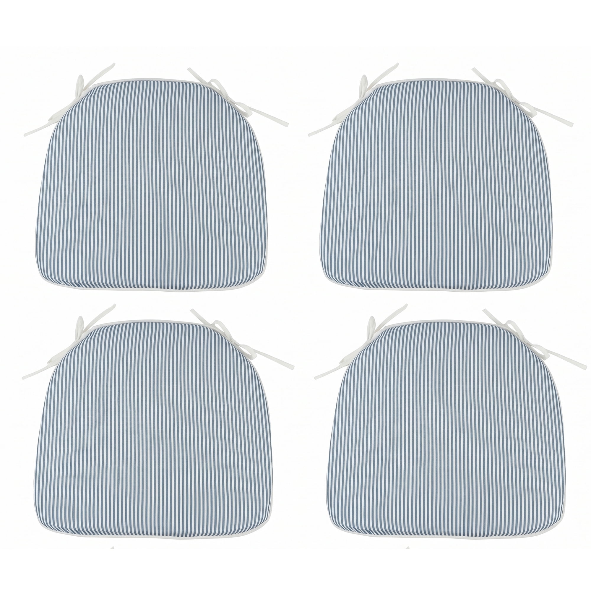 Leumius 4-Pack Outdoor Patio Dining Chair Cushion,All-Weather Water-Repellent U-Shape Thick Foam Seat Cushions with Ties for Garden,Patio & Dining Chairs,17"x16"x2",Blue and White Stripes