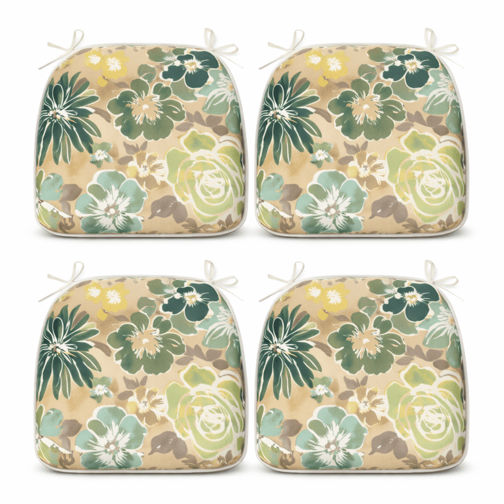 Leumius 4-Pack Outdoor Patio Dining Chair Cushion,All-Weather Water-Repellent U-Shape Thick Foam Seat Cushions with Ties for Garden,Patio & Dining Chairs,17"x16"x2",Green Leaf
