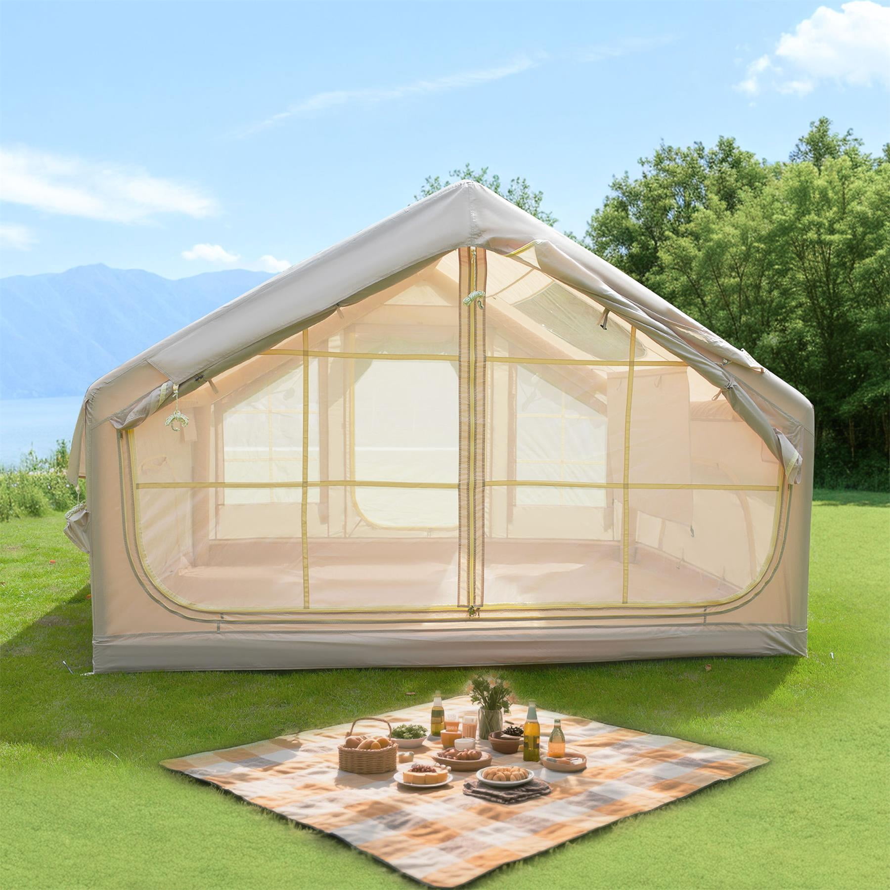 Leumius 4-Person Inflatable Camping Tent,Waterproof Windproof,Clear Skylight & 420D Oxford Waterproof, Huge Door & Windows for Camping Hiking Travel