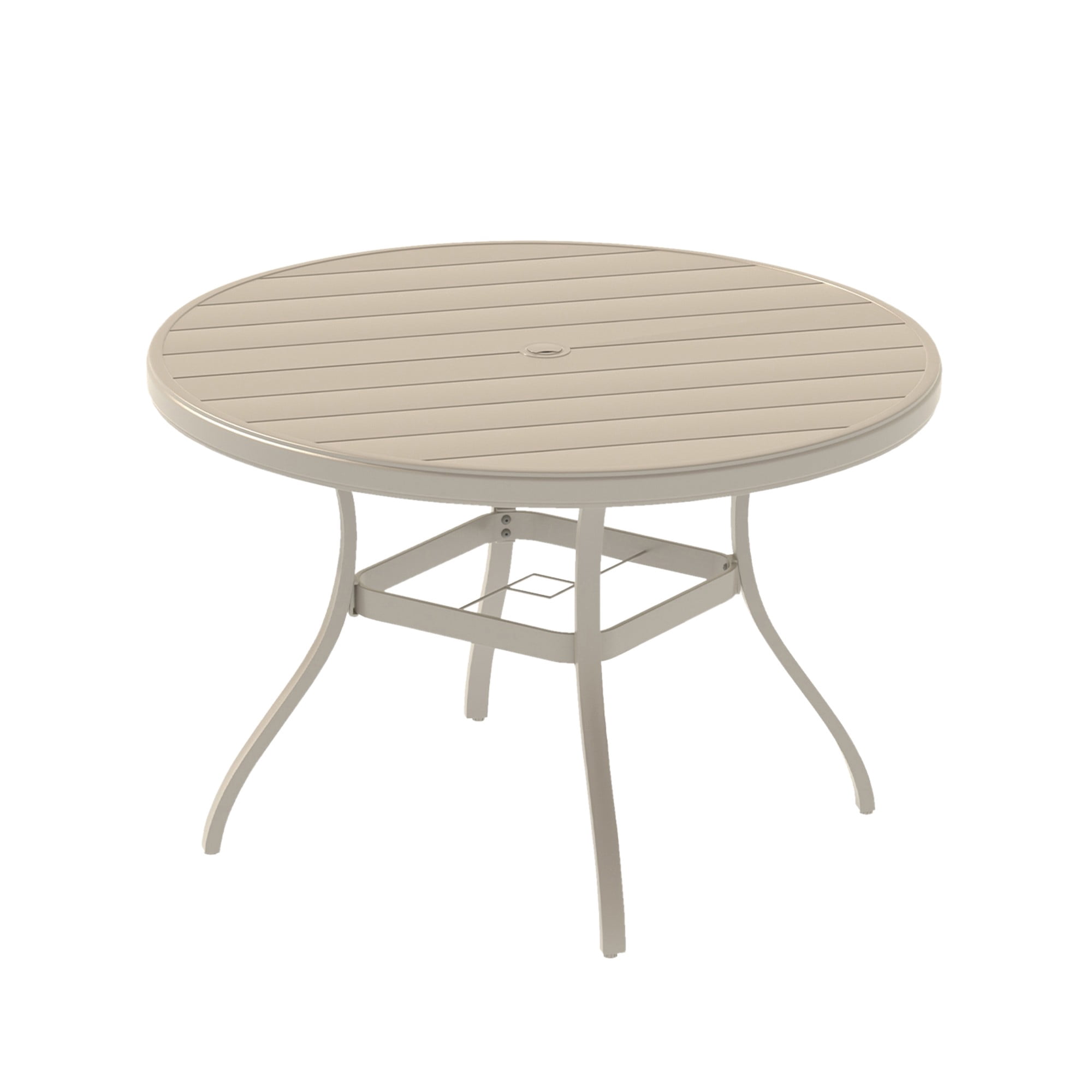 Leumius 4-Person Outdoor Round Metal Dining Table with Umbrella Hole, All-Weather Bistro Table Patio Table for Deck Lawn Garden Backyard,Sandstone