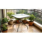 Leumius 4-Person Outdoor Square Dining Table with 1.5" Umbrella Hole, All-Weather Outdoor Bistro Table Patio Dining Tablewith Sturdy Metal Frame for Garden & Backyard