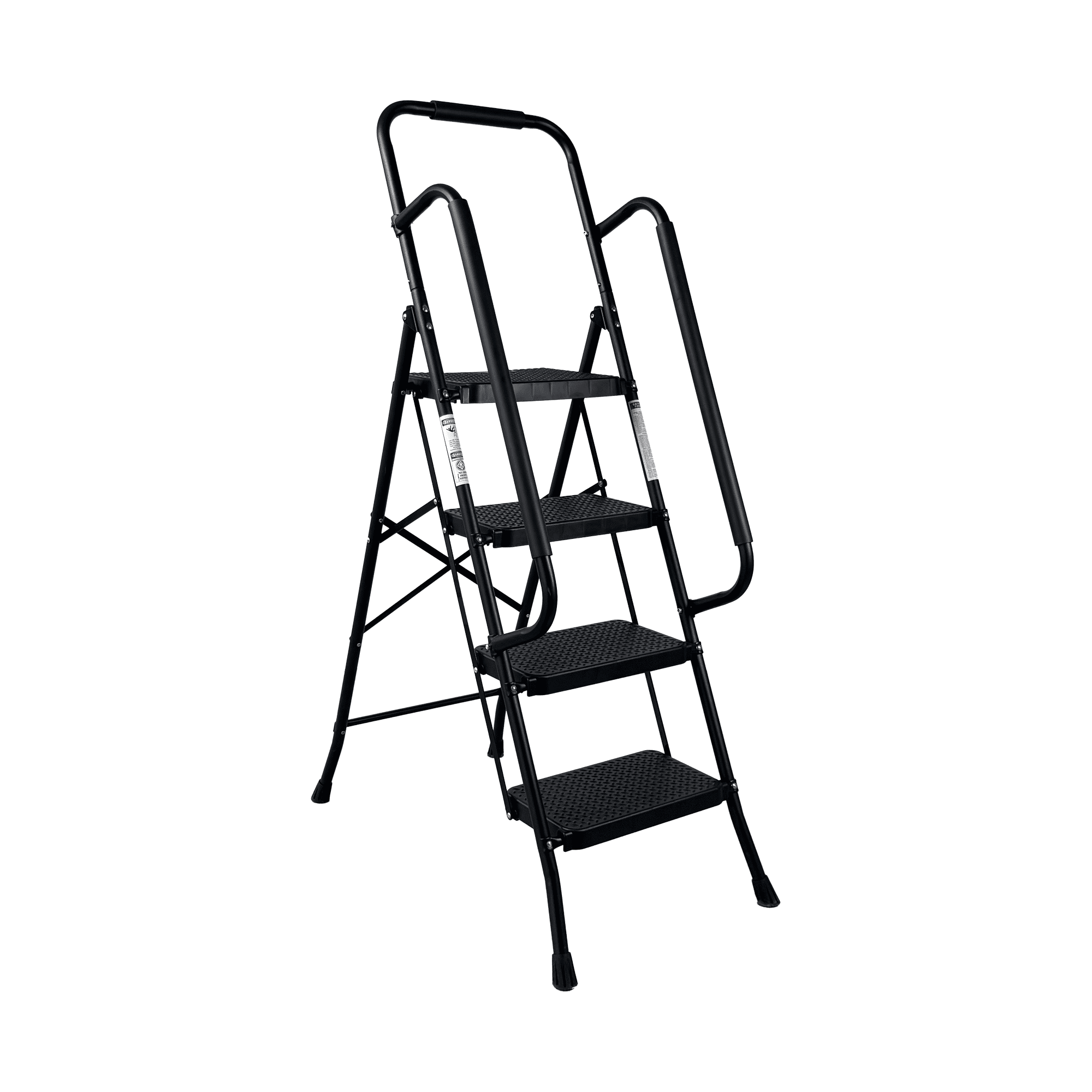 Leumius 4 Step Ladder with Handrails, Folding Step Stool with Wide Anti-Slip Pedal,Lightweight Portable Ladder for Home Kitchen Pantry Office, Black