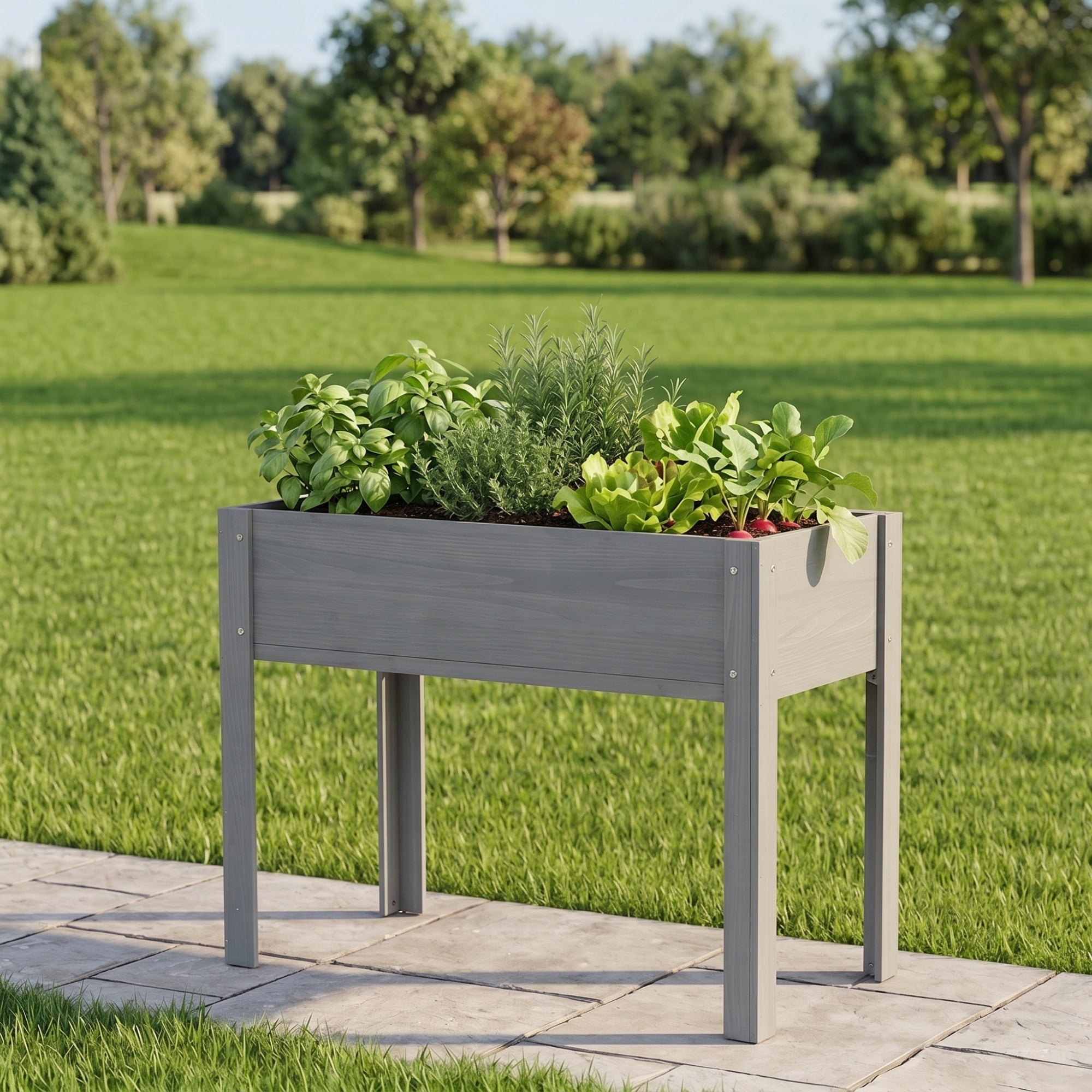 Leumius 40x20x31 Inch Raised Garden Bed with Legs, Elevated Wooden Planter Box for Outdoor Plants Flowers Fruits Vegetable Herb Growing Grey