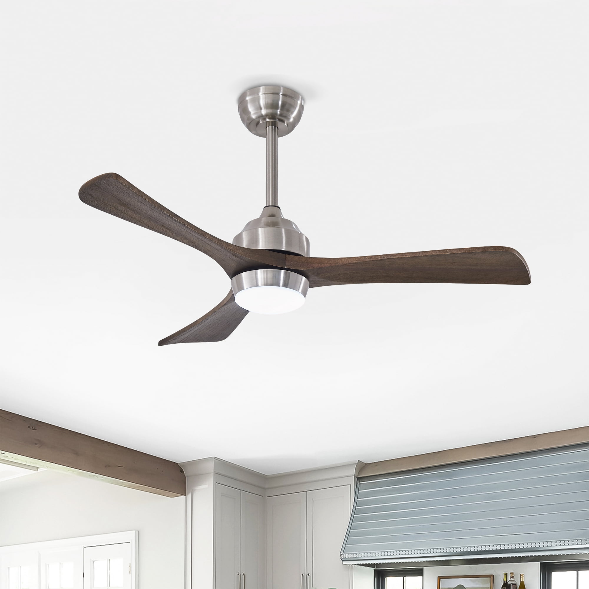 Leumius 42" Solid Wood Blades Ceiling Fan with Light and Remote Control,Quiet DC Motor 3 Blade Ceiling Fans 6 Speed Levels,Reversible for Patio Living Room Bedroom Office Black Nickel