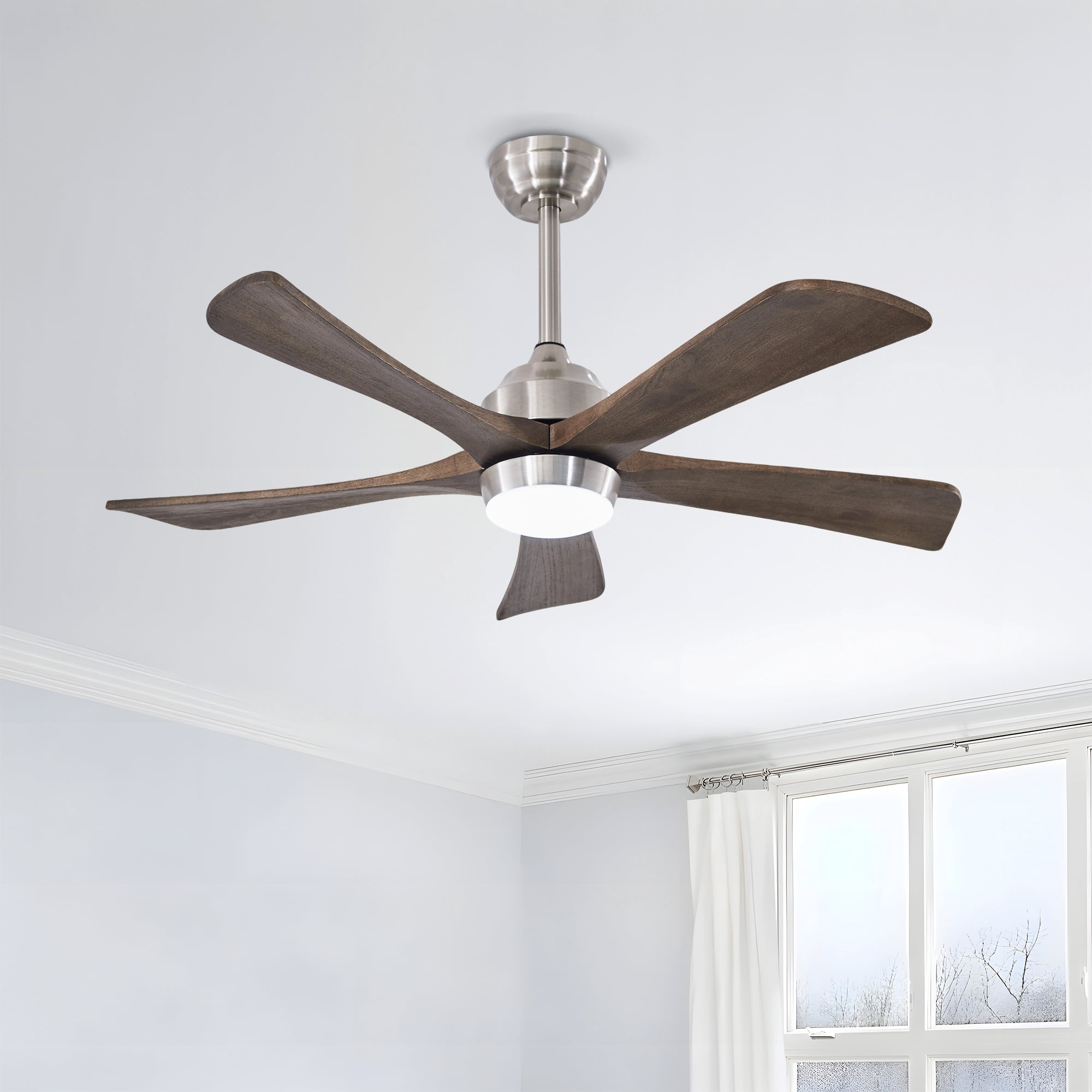 Leumius 42" Solid Wood Blades Ceiling Fan with Light and Remote Control,Quiet DC Motor 5 Blade Ceiling Fans 6 Speed Levels,Reversible for Patio Living Room Bedroom Office Black Nickel