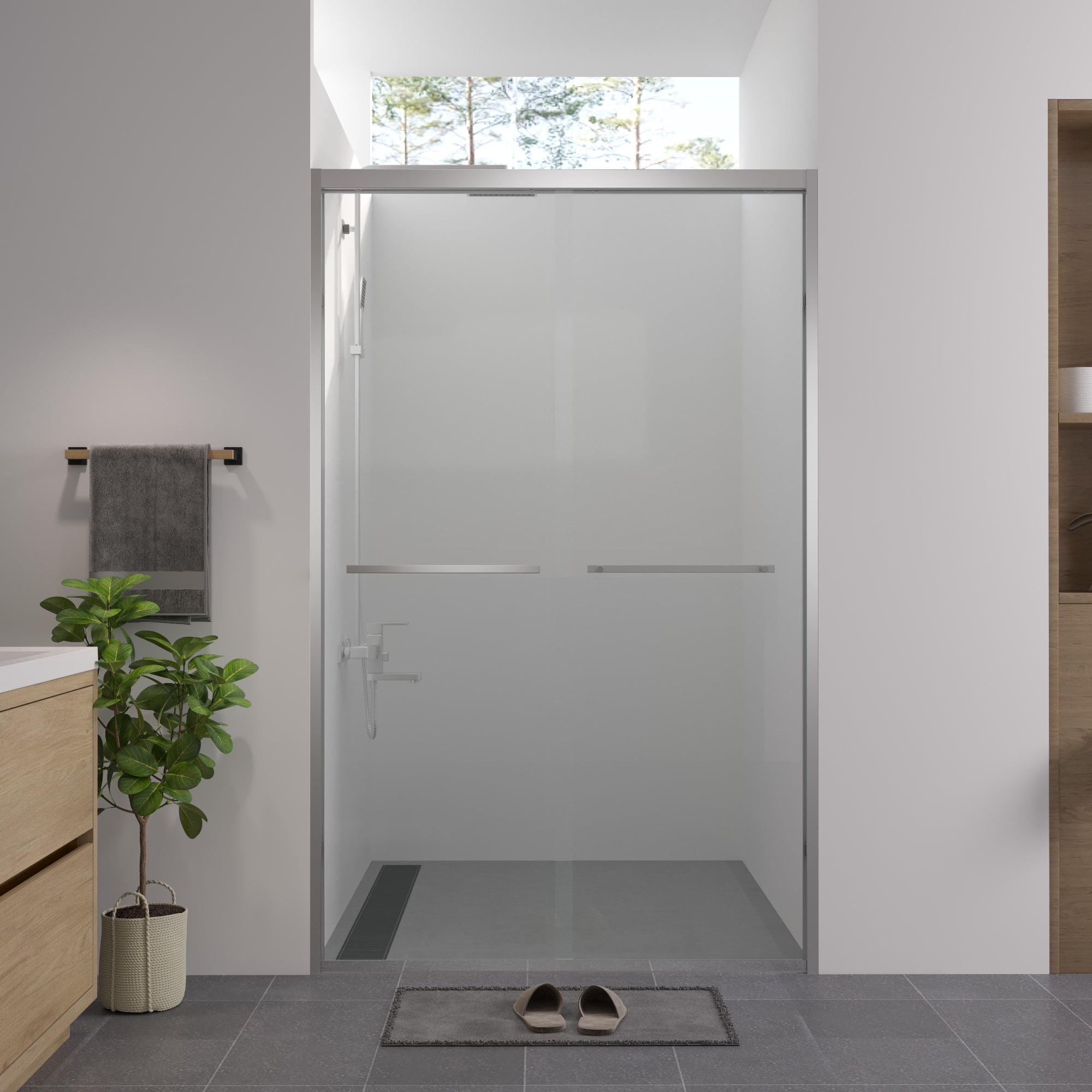 Leumius 44-48"x76" Double Sliding Shower Door,Aluminum Frame,Premium 1/4" (6mm) Clear Tempered Glass, Chrome Hardware Sliding Glass Shower Enclosure,Chrome Finished