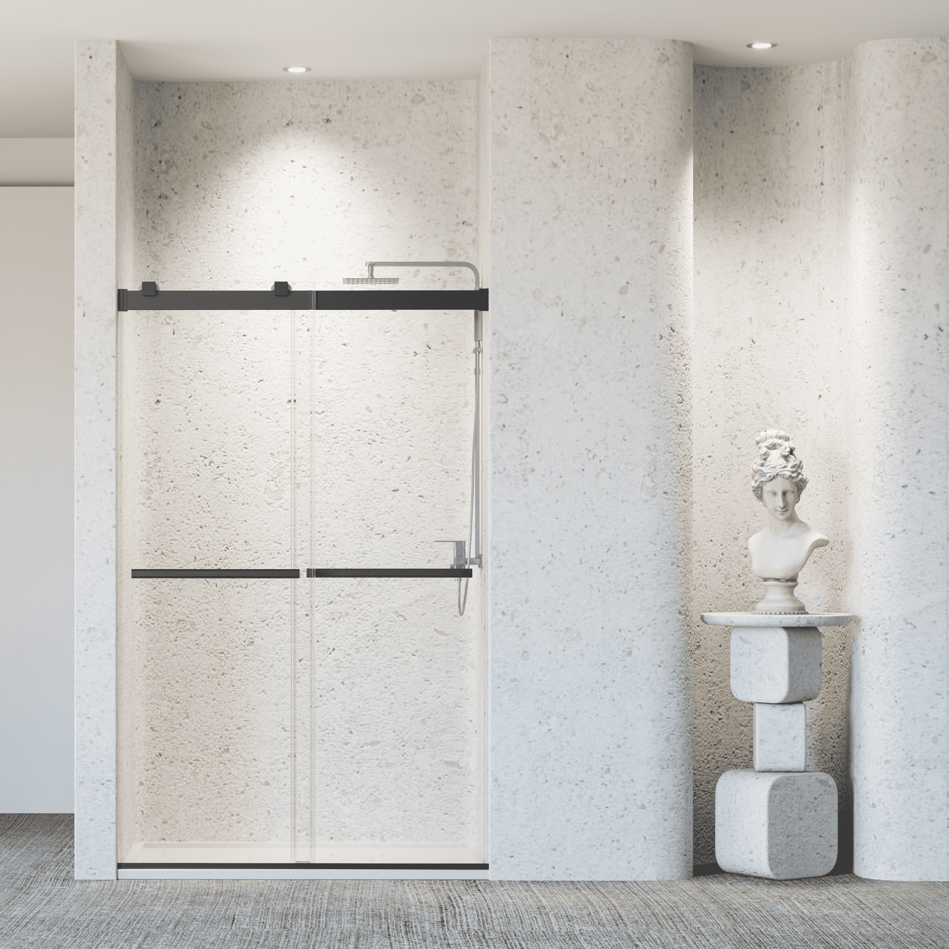 Leumius 46-48" W * 76" H Frameless Double Sliding Shower Door with Soft-Close Technology, SGCC Certified Tempered Glass & Stainless Steel Accents for Bathroom,Matte Black