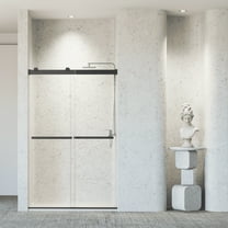 Leumius 46-48" W * 76" H Frameless Double Sliding Shower Door with Soft-Close Technology, SGCC Certified Tempered Glass & Stainless Steel Accents for Bathroom,Matte Black