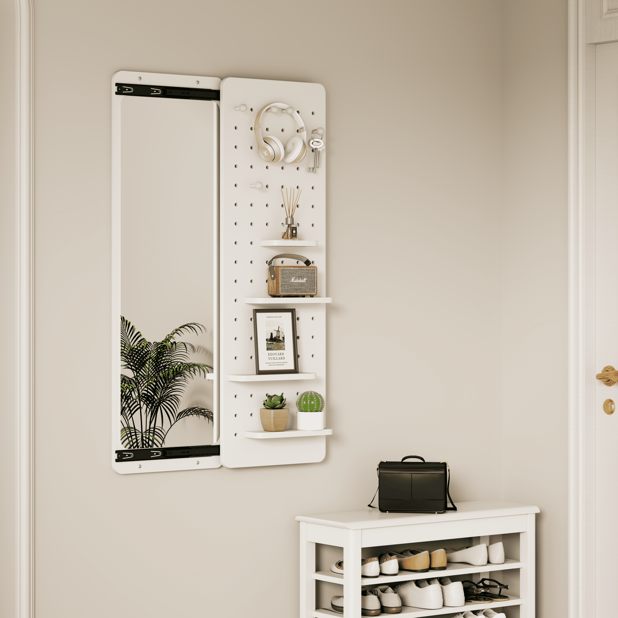 Leumius 47.6"x15.7" Full-Length Mirror, Multi-functional Design Panel Wall-Mounted Full-Length Mirror, Can be Pushed and Pulled for Bedroom Living Room Entrance White