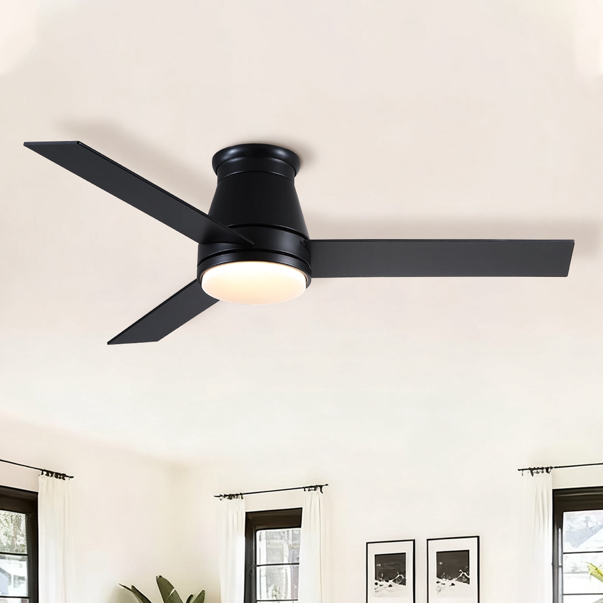 Leumius 48" Black Lowe Profile Ceiling Fan with Dimmable 3CCT LED Light,Modern Ceiling Fan for Living Room Bedroom