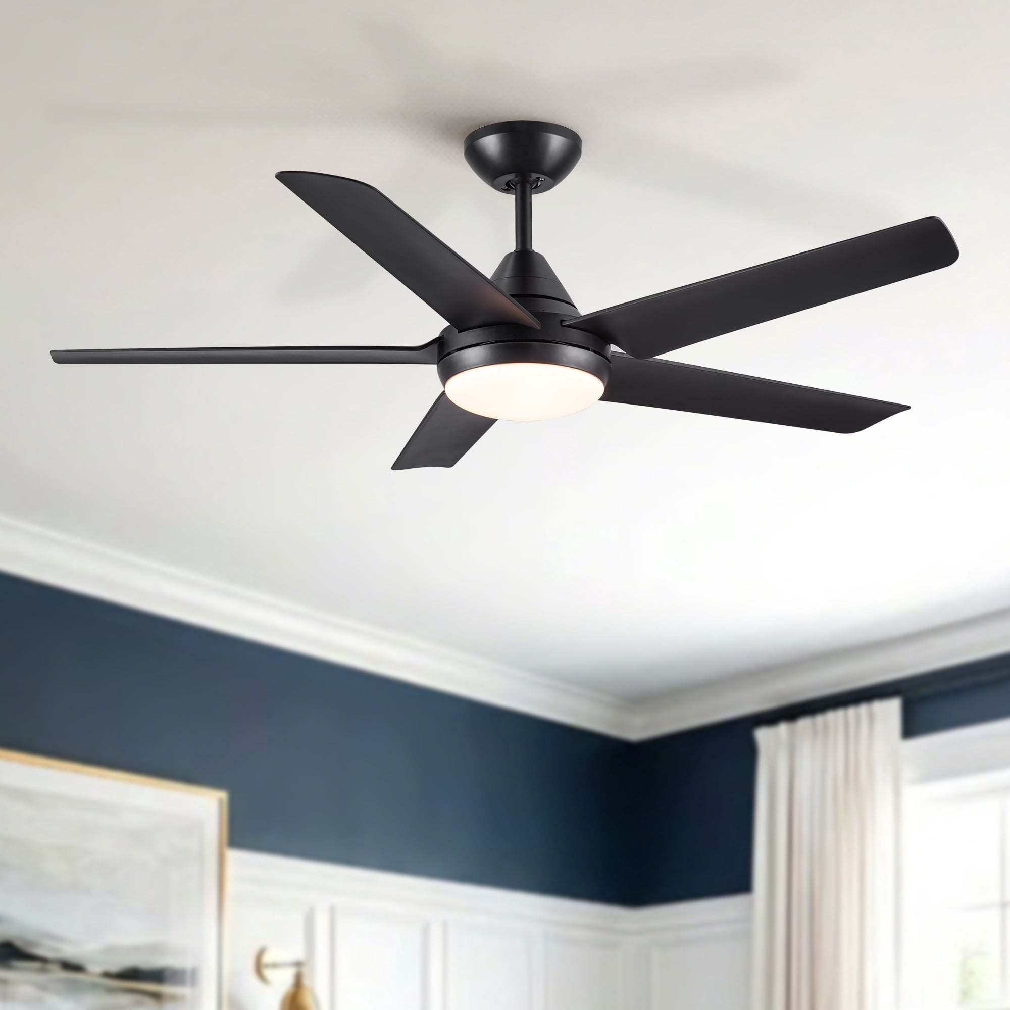 Leumius 48" Ceiling Fan with Lights and Remote Control, Matte Black Modern Ceiling Fan, Reversible DC Motor, 6 Speeds, 3 CCT Dimmable LED, Quiet Timer for Bedroom Living Room Indoor