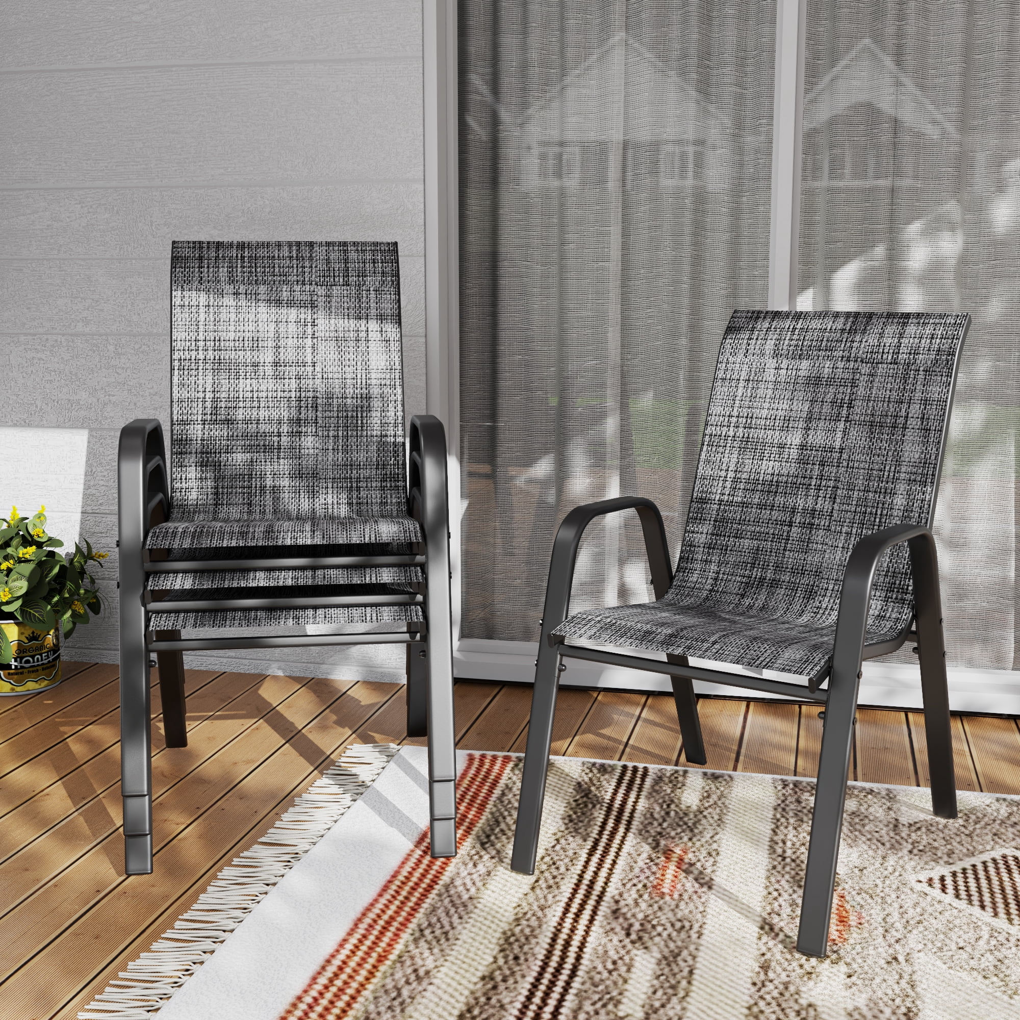 Leumius 4pcs Patio Dining Chairs with Armrest,Textilene Outdoor Dining Chair for All Weather,Stackable Armrest Chairs for Backyard,Deck,Garden,Gray