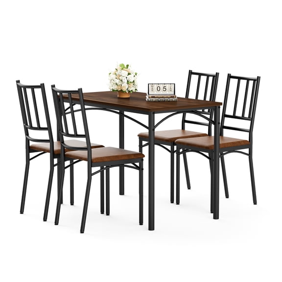 Leumius 5 Piece Dining Table Set,Modern Wood & Metal Bar Table Set with 4 Dining Chairs,Industrial Kitchen Breakfast Table for Living Room, Party Room,43.3″L x23.6″W x 30.1″H,Walnut and Black