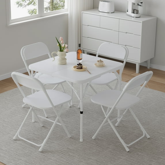 Leumius 5 Piece Folding Card Table and Chairs Set,34" Square Folding Table and 4 Folding Chairs,Portable Event Table and Chairs Set for Indoor and Outdoor Gatherings,White