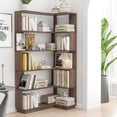thumbnail image 1 of Leumius 5 Tier Freestanding Bookshelf,Wooden L-Shaped Corner Bookcase with Anti-drop Panel and Anti Tipping Device, Display shelf Open Storage,Dark Brown, 1 of 21