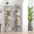 thumbnail image 1 of Leumius 5 Tier Freestanding Bookshelf,Wooden L-Shaped Corner Bookcase with Anti-drop Panel and Anti Tipping Device, Display shelf Open Storage,Light Gray, 1 of 21