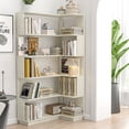 thumbnail image 1 of Leumius 5 Tier Freestanding Bookshelf,Wooden L-Shaped Corner Bookcase with Anti-drop Panel and Anti Tipping Device, Display shelf Open Storage,White, 1 of 16