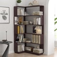 thumbnail image 1 of Leumius 5 Tier Freestanding L-Shaped Corner Bookshelf,Wooden Bookcase with Anti-drop Panel and Anti Tipping Device, Display shelf Open Storage,Ox Blood Red, 1 of 19