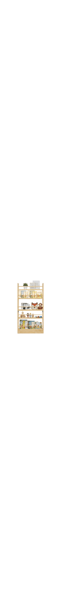 Leumius 5 Tier Kids Bookshelf,Wooden Behind The Door Bookshelf with Open Storage,Wall Mount Shelve & Space- Saving,Book Storage Rack for Kids' Rooms, Living Rooms, Entryways(Natural Wood)