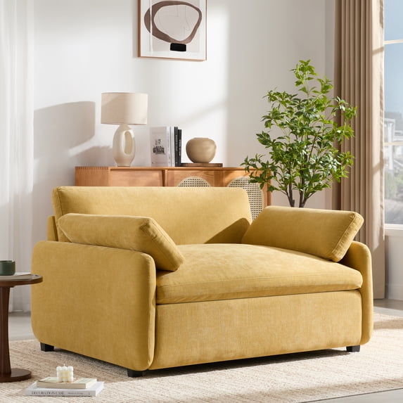 Leumius 50" Oversized Single Sofa Chair, Chenille Accent Chair with Wide and Deep Seat, Upholstered Armchair with Pillows for Living Room,Apartment,Bedroom, Yellow