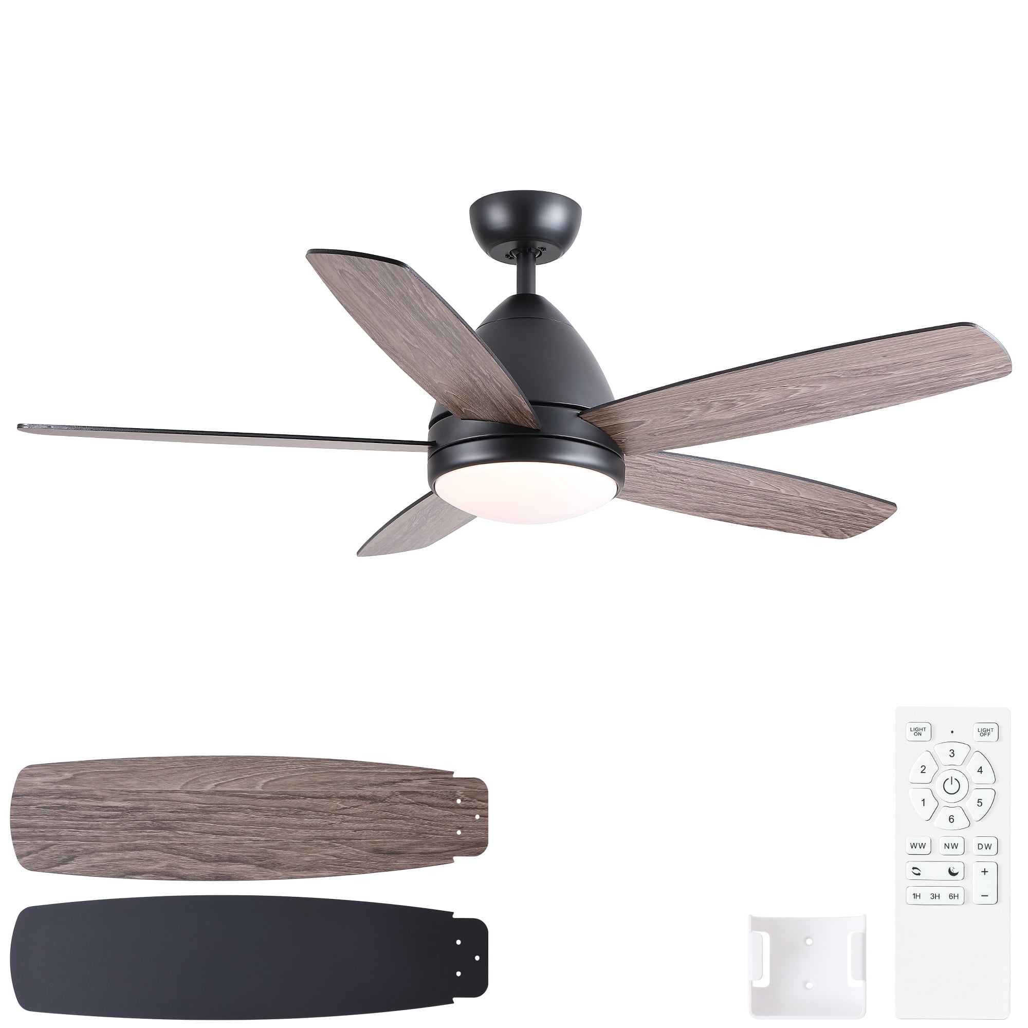 Leumius 52" Black Ceiling Fan with Intergrated LED Light Kit, Remote Control, 5 Plywood Blades and Work with Smart APP for Living Room Bedroom