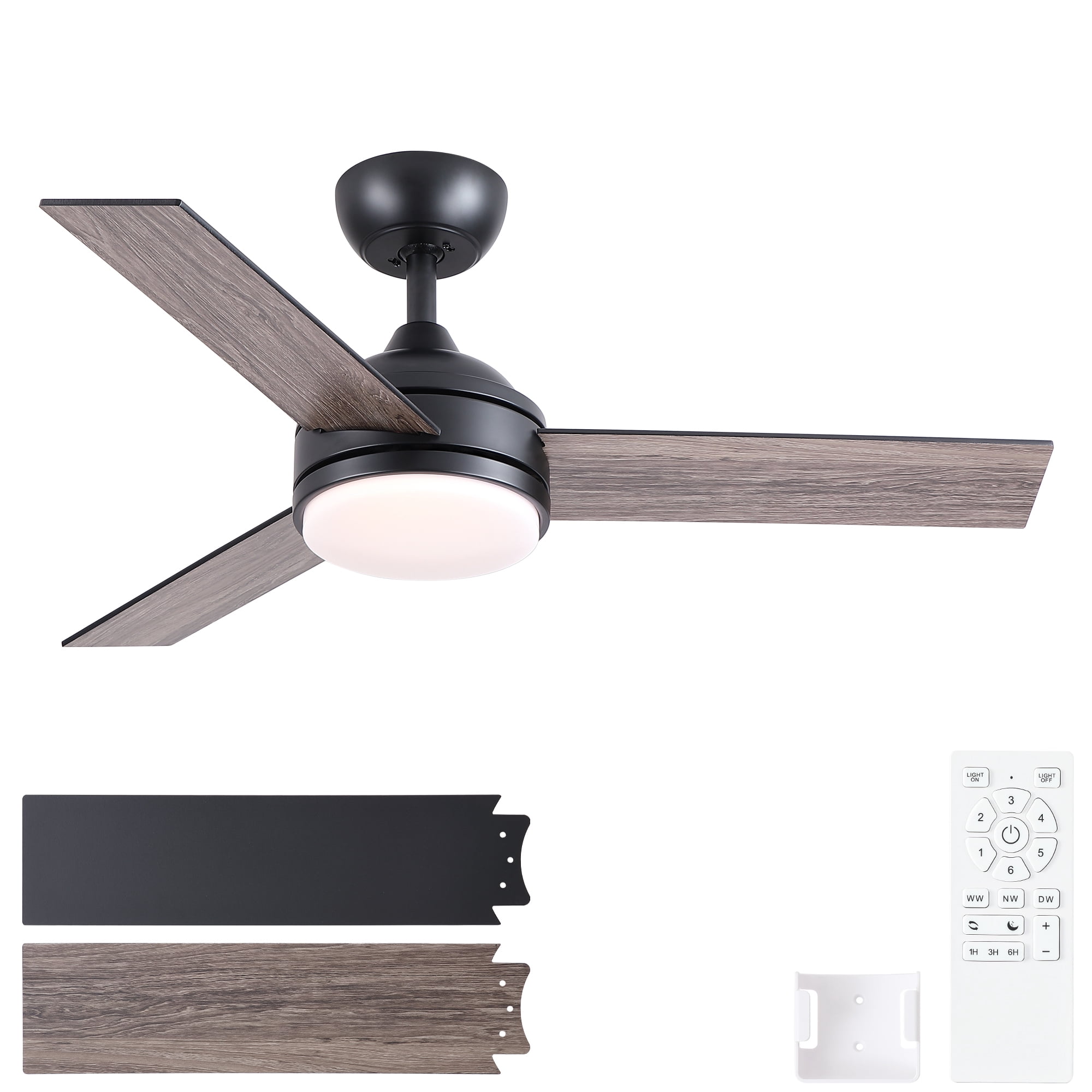 Leumius 52" Black Ceiling Fan with Intergrated LED Light Kit with Remote Control, 3 Plywood Blades and Work with Smart APP for Living Room Bedroom