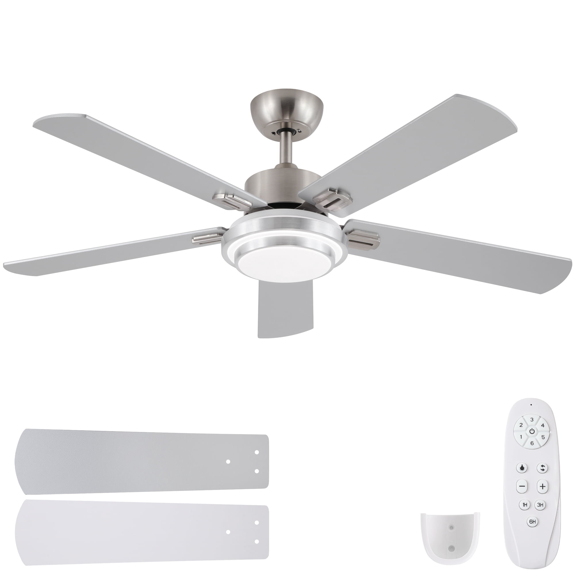 Leumius 52" Brushed Nickel Ceiling Fan with Intergrated LED Light Kit with Remote Control, 5 Plywood Blades and Work with Smart APP for Living Room Bedroom