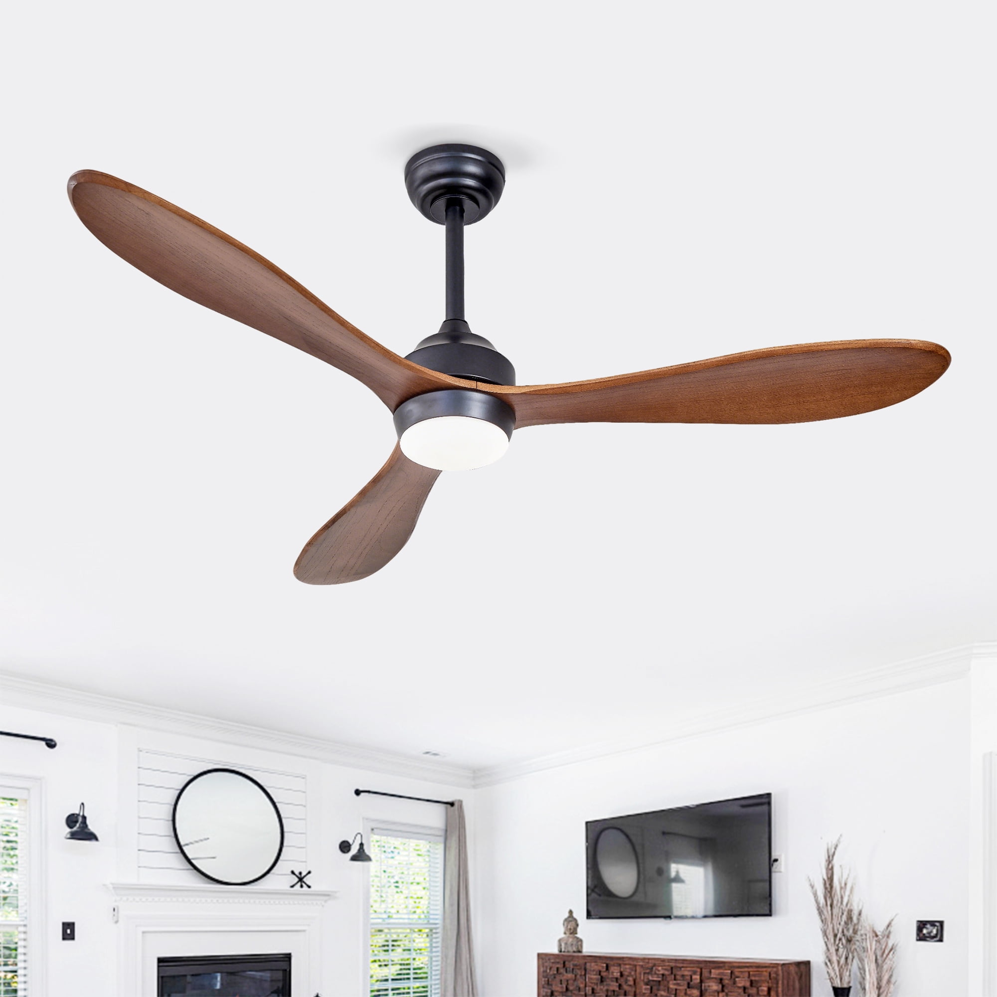 Leumius 52" Ceiling Fan with Lights and Remote Control, Quiet DC Motor Ceiling Fans 6 Speed Levels,Reversible Ceiling Fan for Patio Living Room Bedroom Black