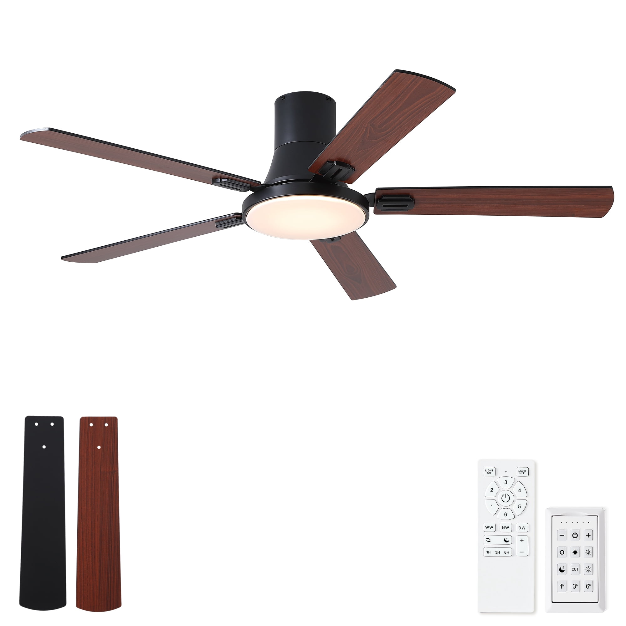 Leumius 52" Ceiling Fan with Lights and Remote, Mordern Minimalism Black Flush Mount Ceiling Fan with Light and Double-Sized Blades for Living Room Bedroom