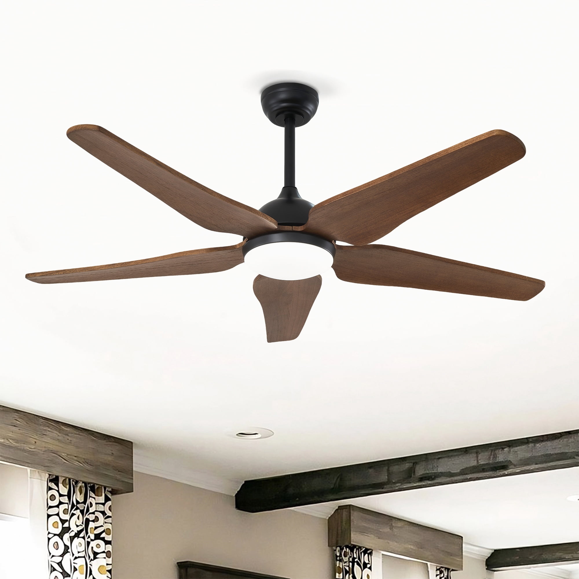 Leumius 52" Ceiling Fan with Light, Quiet DC Motor Ceiling Fans 6 Speed Levels,Reversible Ceiling Fan for Patio Living Room Bedroom Black