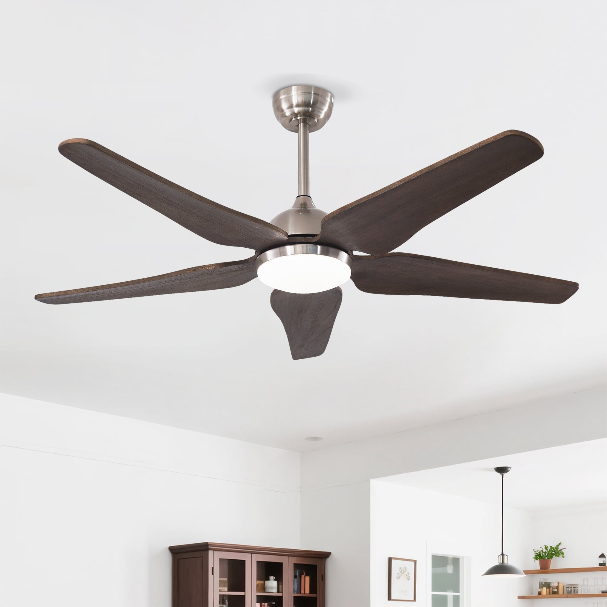 Leumius 52" Ceiling Fan with Light, Quiet DC Motor Ceiling Fans 6 Speed Levels,Reversible Ceiling Fan for Patio Living Room Bedroom Silver