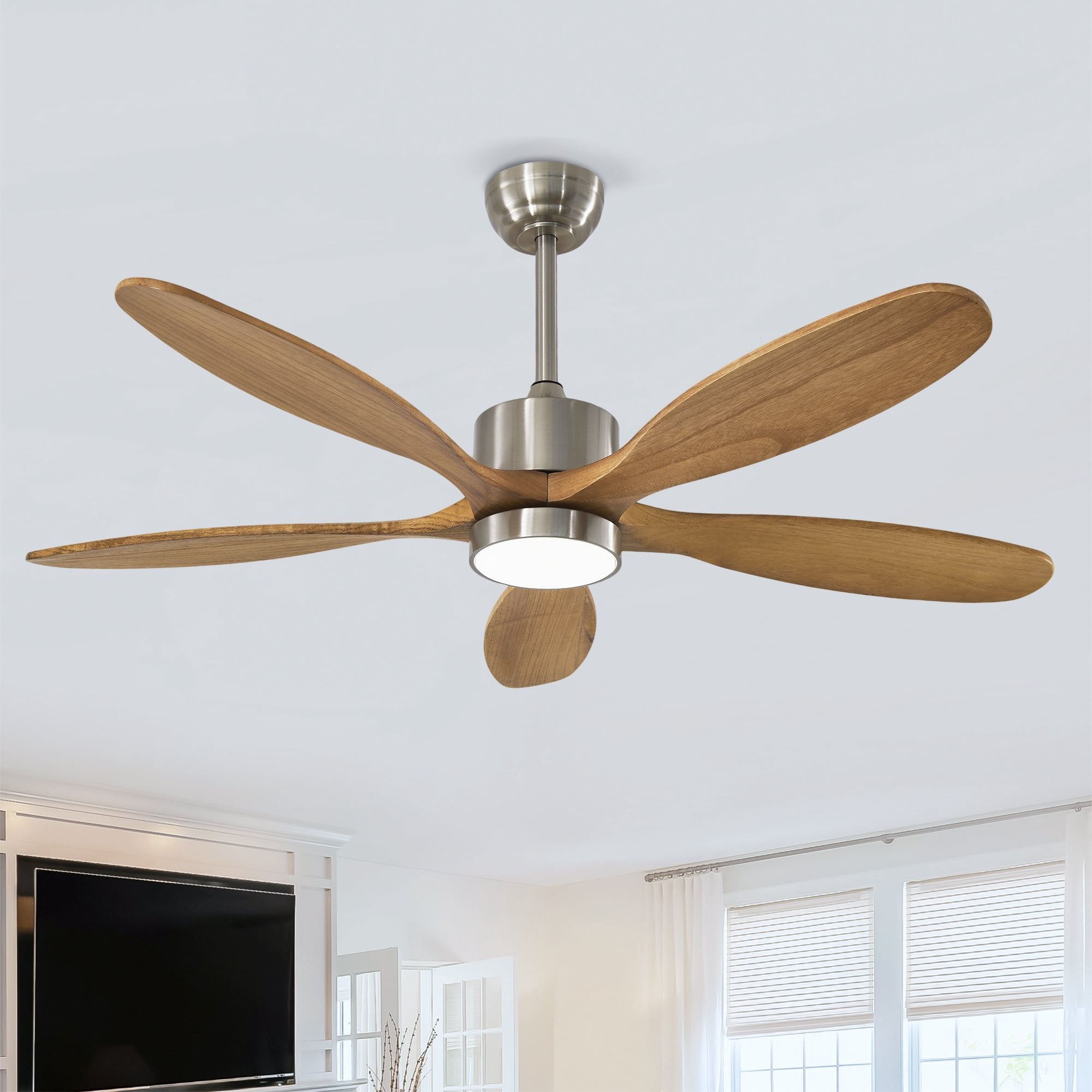 Leumius 52" Ceiling Fan with Light, Quiet DC Motor Ceiling Fans 6 Speed Levels,Reversible Ceiling Fan for Patio Living Room Bedroom Silver