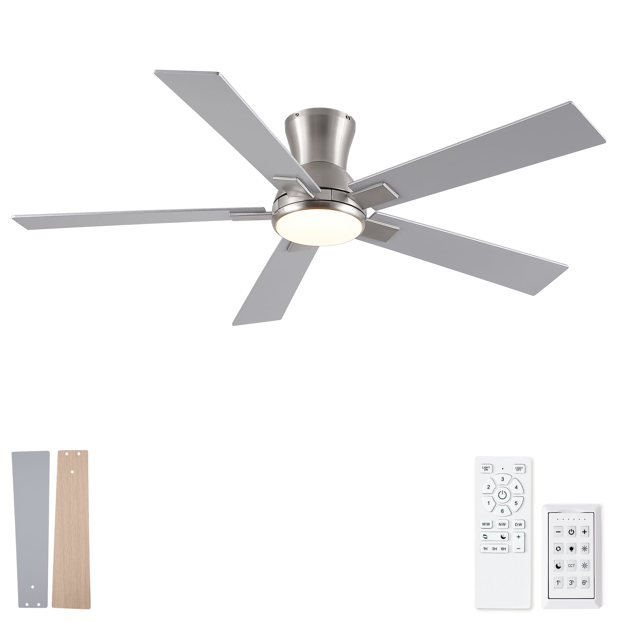 Leumius 52" Ceiling Fan with Light and Remote with Quiet DC Motor, Reversible Blades, Dimmable 3CCT LED Light for Living Room Bedroom Brushed Nickel