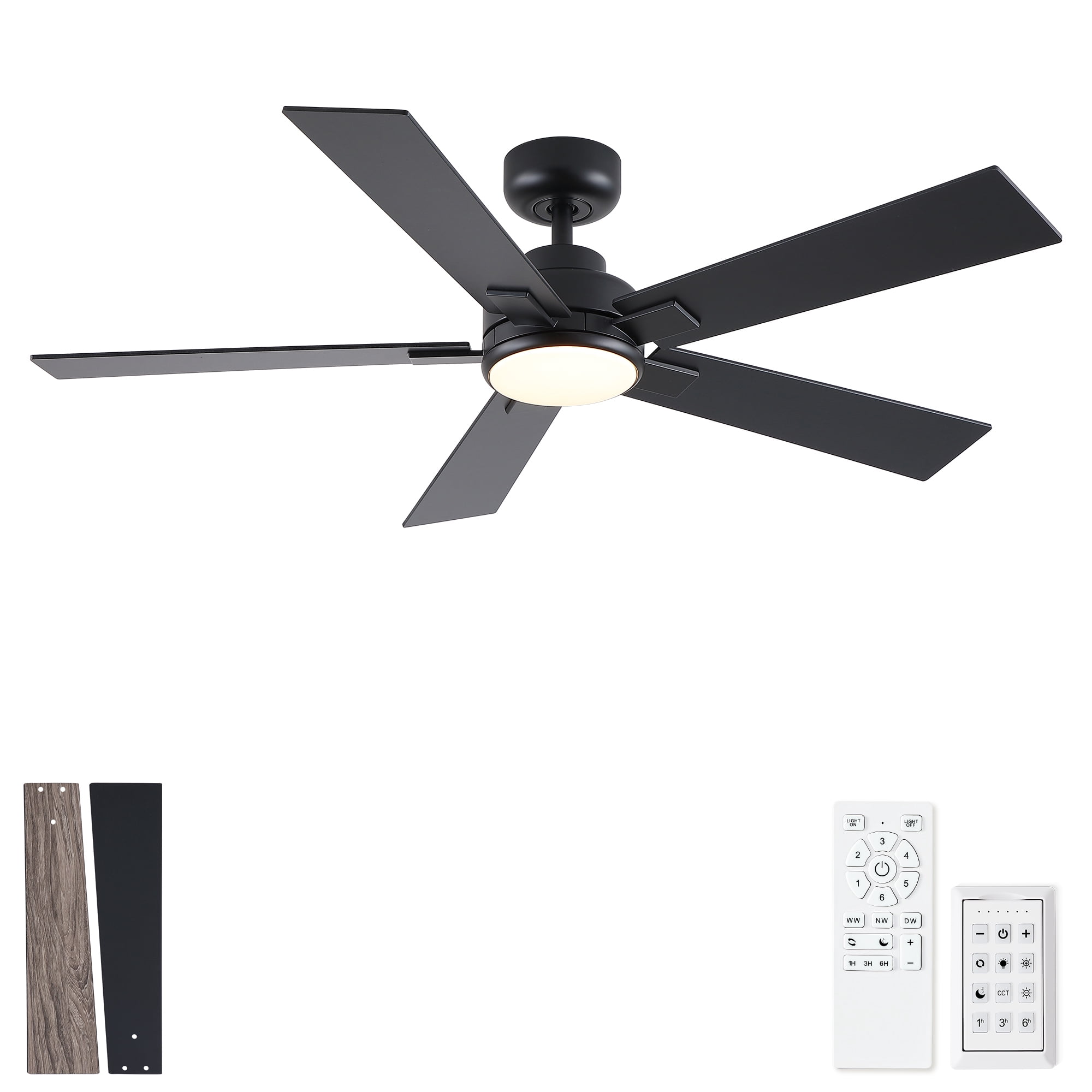 Leumius 52" Ceiling Fan with Light and Remote with Quiet DC Motor, Reversible Blades, Dimmable 3CCT LED Light for Living Room Bedroom Matte Black
