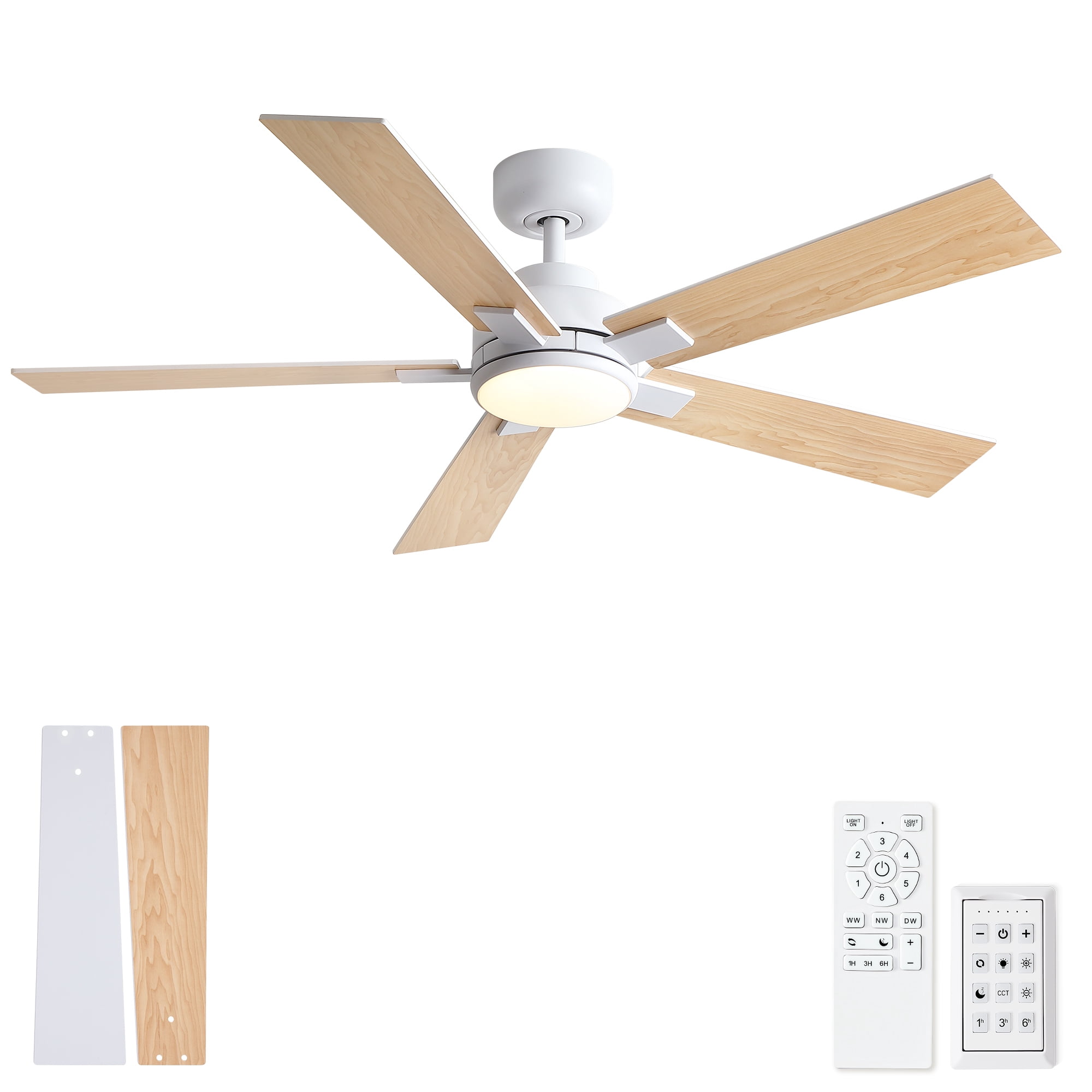 Leumius 52" Ceiling Fan with Light and Remote with Quiet DC Motor, Reversible Blades, Dimmable 3CCT LED Light for Living Room Bedroom Matte White