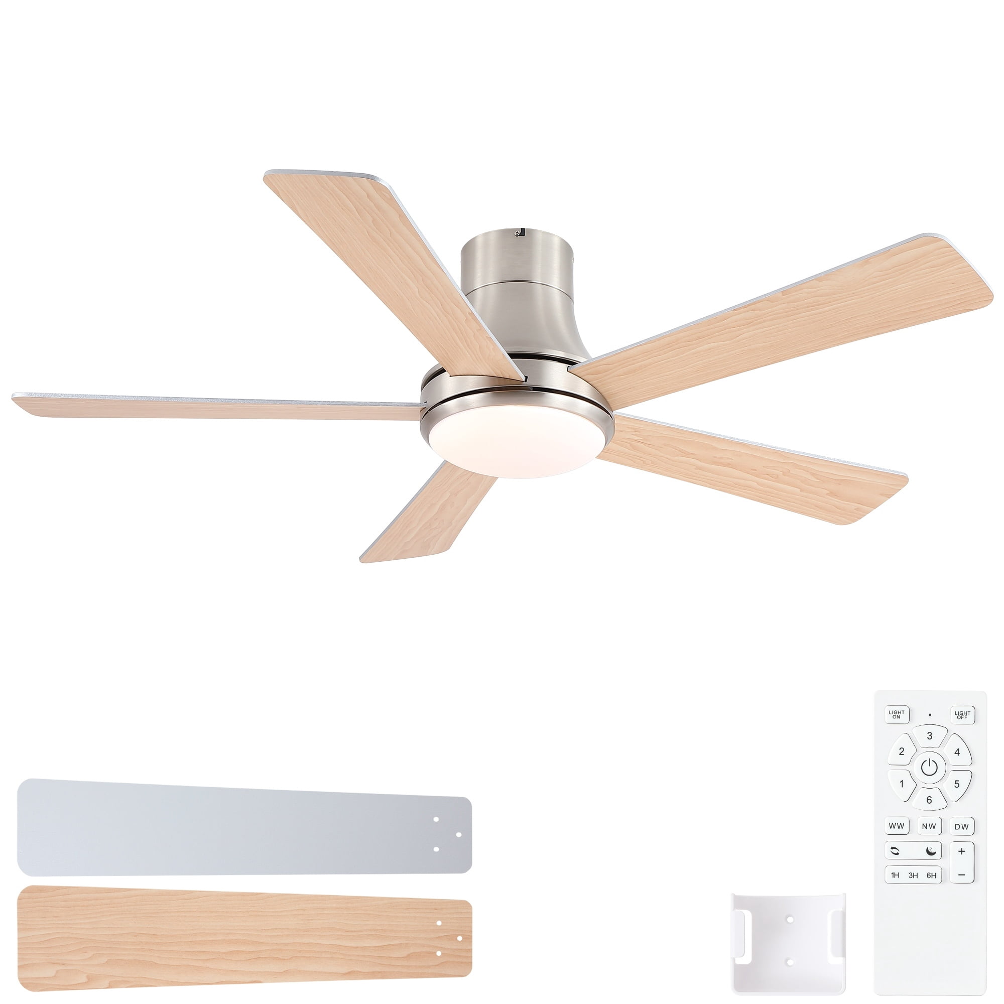 Leumius 52" Farmhouse Brushed Nickel Integrated LED Smart Ceiling Fan with DC Remote Control for Bedroom Living Room