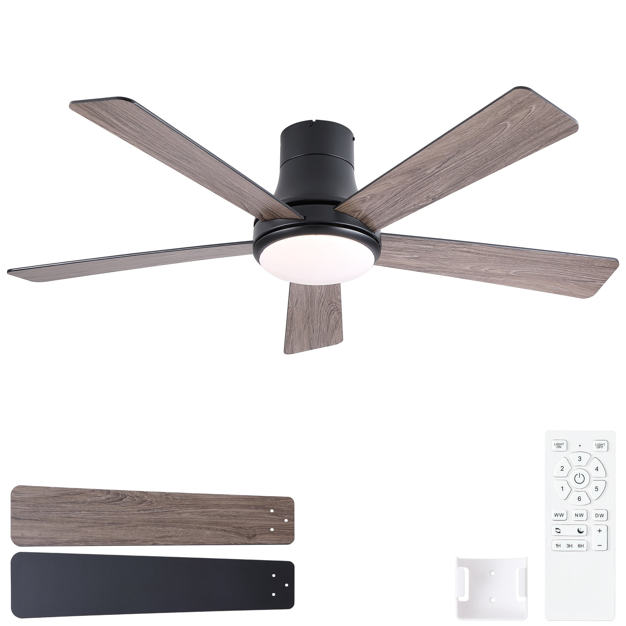 Leumius 52" Farmhouse Matte Black Integrated LED Smart Ceiling Fan with DC Remote Control for Bedroom Living Room