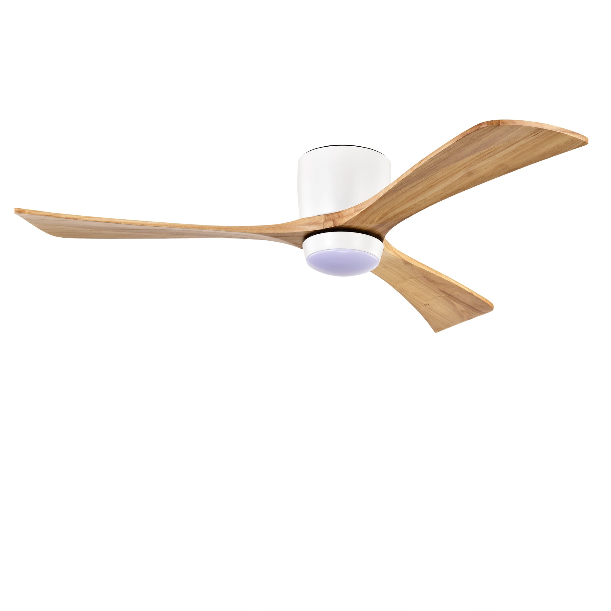Leumius 52" Flush Mount Solid Wood Blades Ceiling Fan with Light and Remote Control,Quiet DC Motor 6 Speed Levels,Reversible for Patio Living Room Bedroom Office White+Natural