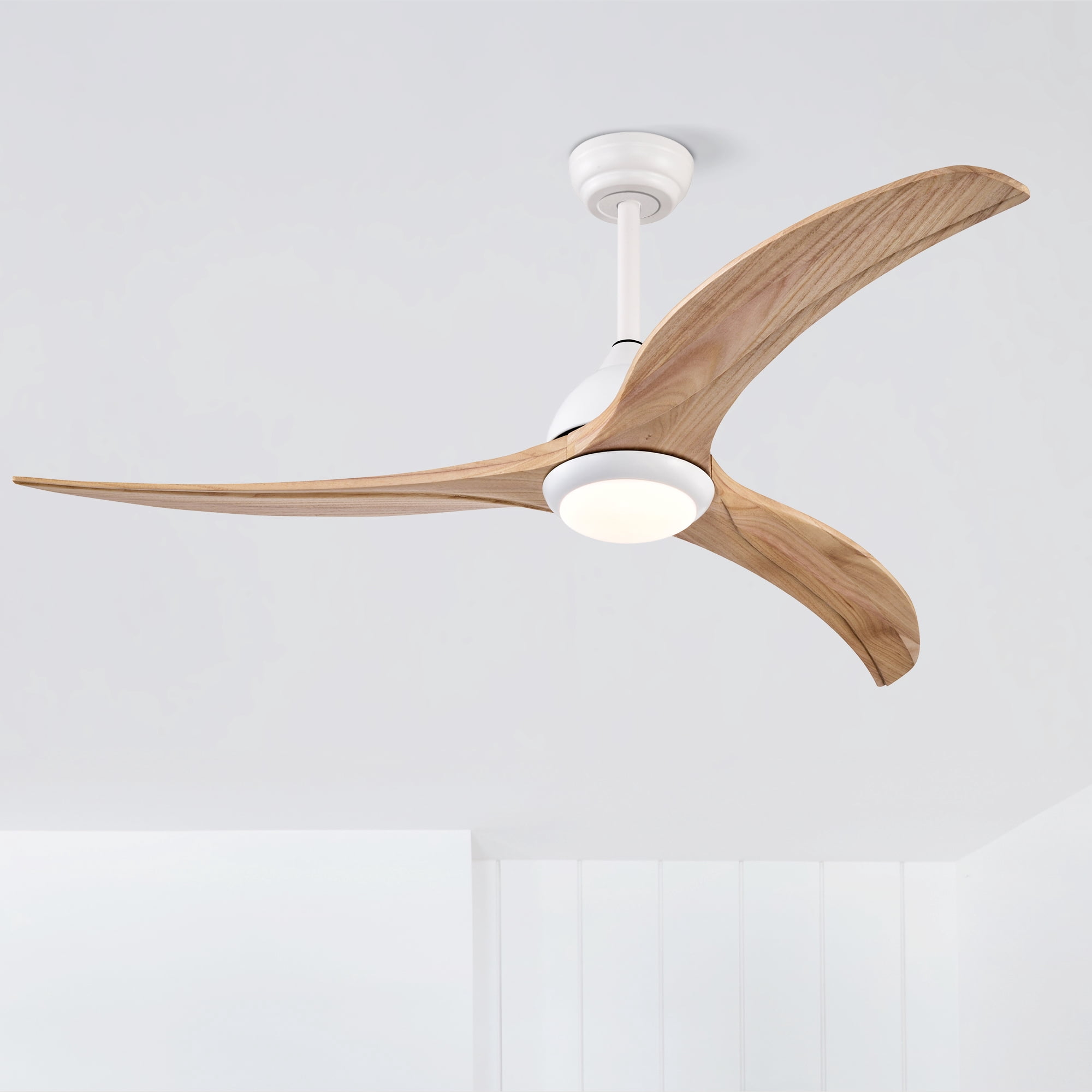 Leumius 52" Solid Wood Blades Ceiling Fan with Light and Remote Control, Noiseless Reversible Motor, 6 Speed for Patio Living Room Bedroom Office White