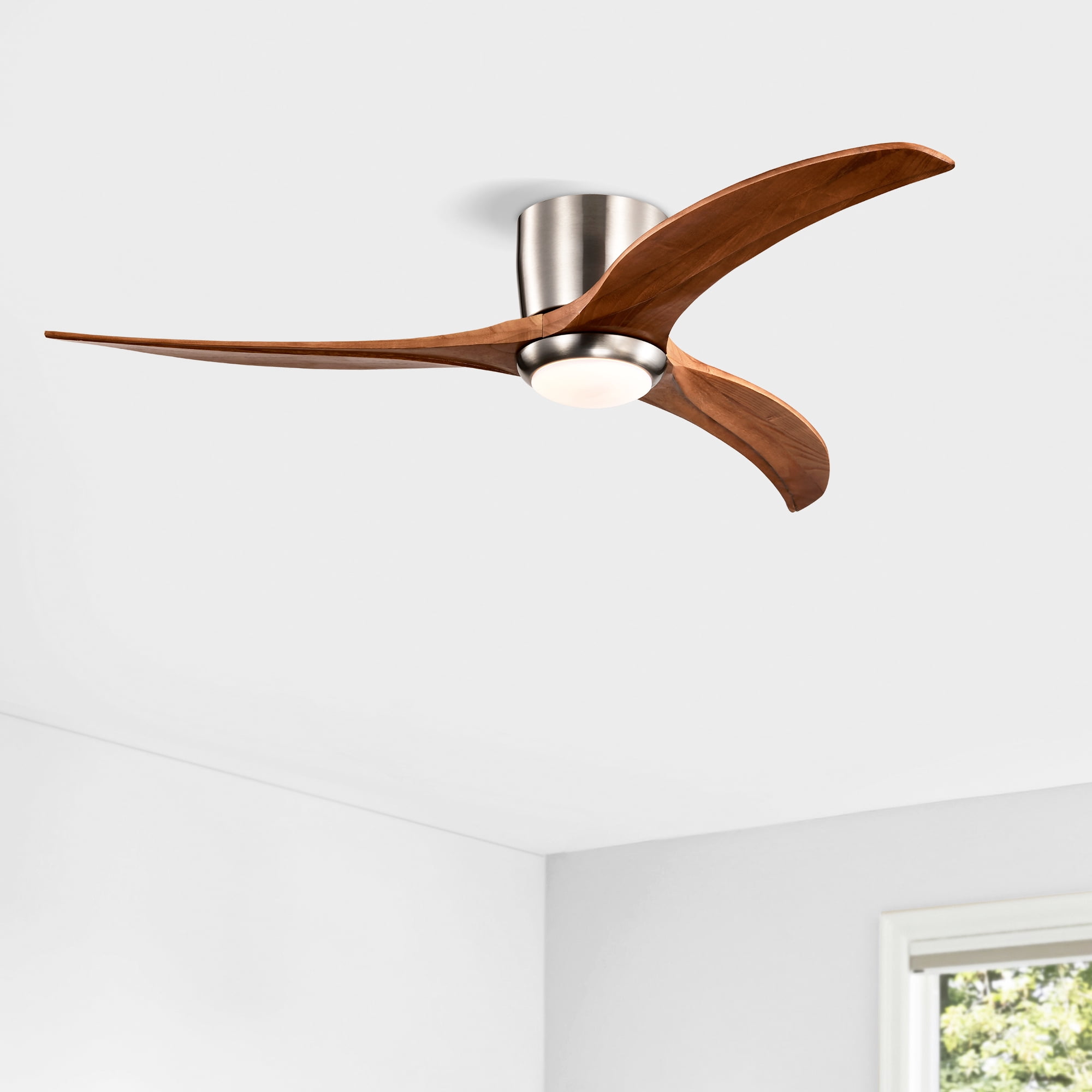 Leumius 52" Solid Wood Blades Ceiling Fan with Light and Remote Control, Noiseless Reversible Motor, 6 Speed for Patio Living Room, Bedroom Nickel