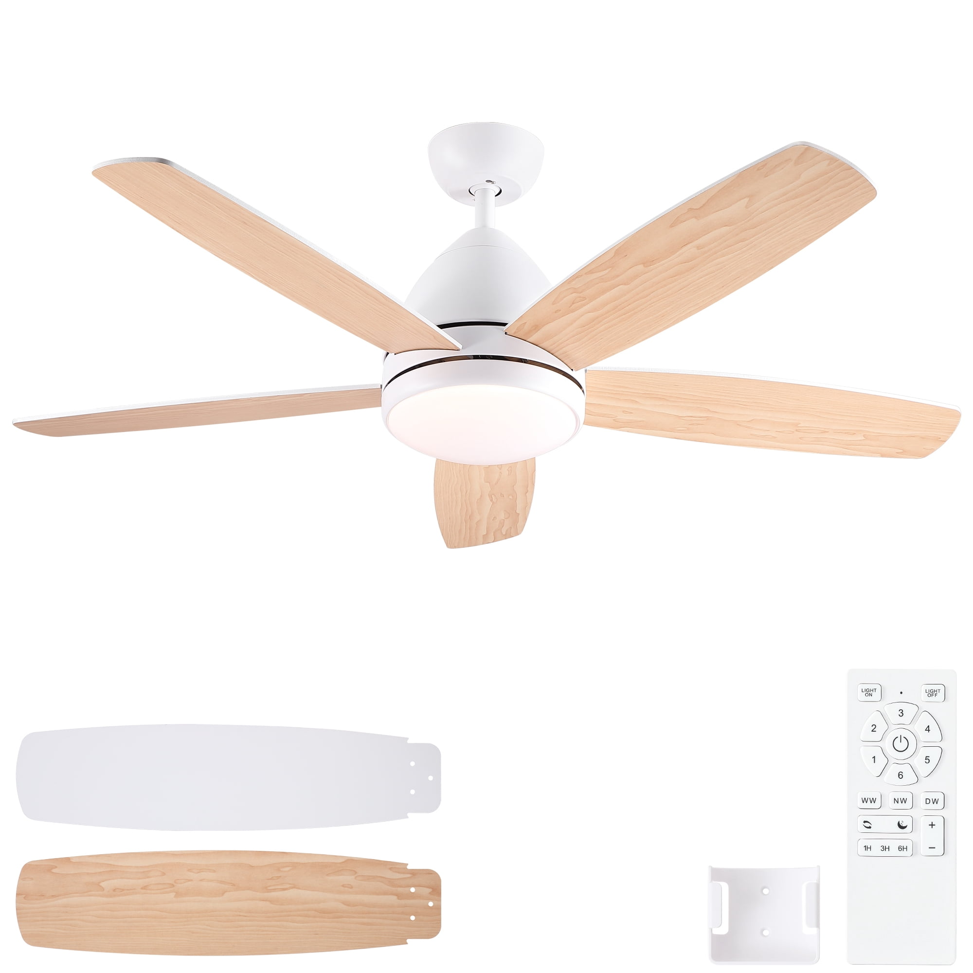 Leumius 52" White Ceiling Fan with Intergrated LED Light Kit, Remote Control, 5 Plywood Blades and Work with Smart APP for Living Room Bedroom