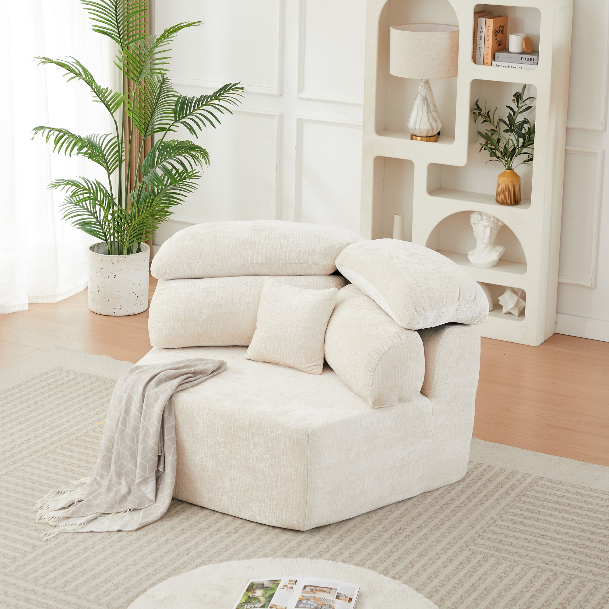Leumius 53" Single Sofa,Oversized Modular Sofa Lounge Chair with Stylish Envelop Sesign Pillow,Pentagonal Sofa Boneless Couch for Living Room,Beige Chenille