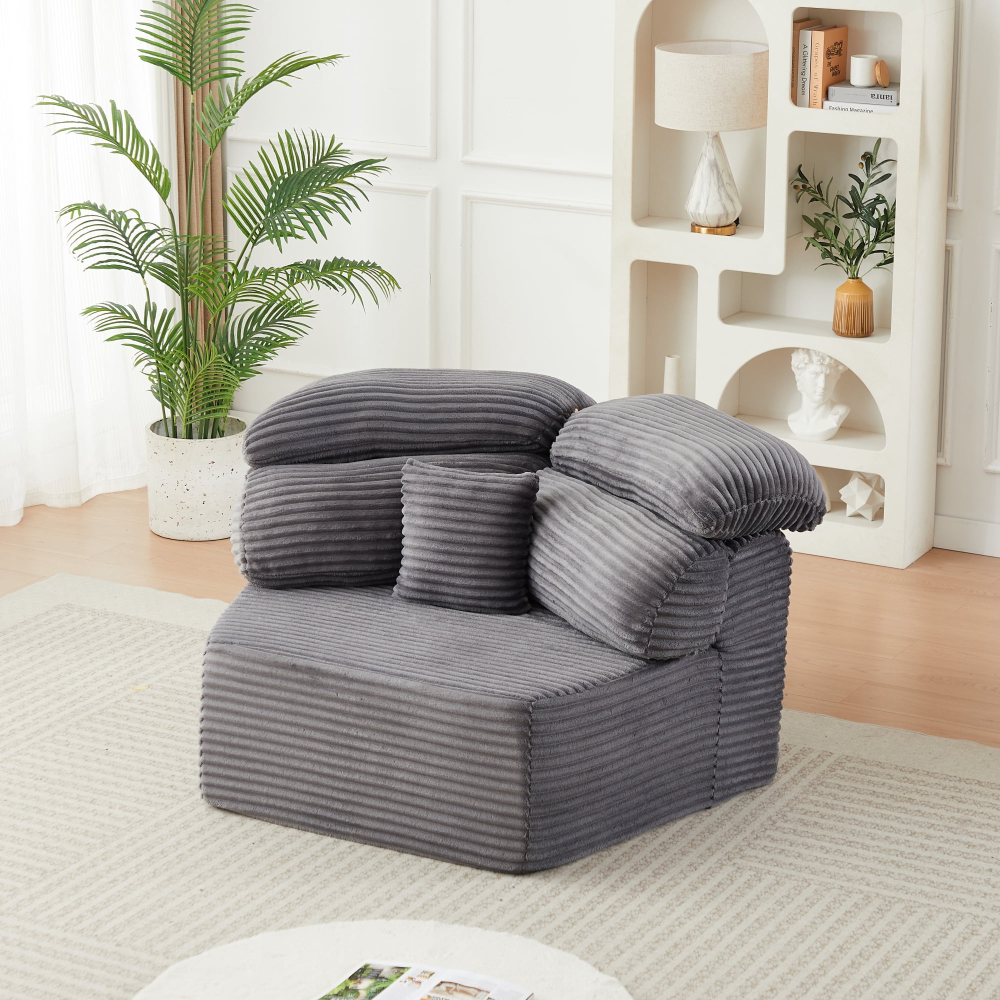 Leumius 53" Single Sofa,Oversized Modular Sofa Lounge Chair with Stylish Envelop Sesign Pillow,Pentagonal Sofa Boneless Couch for Living Room,Gray Corduroy